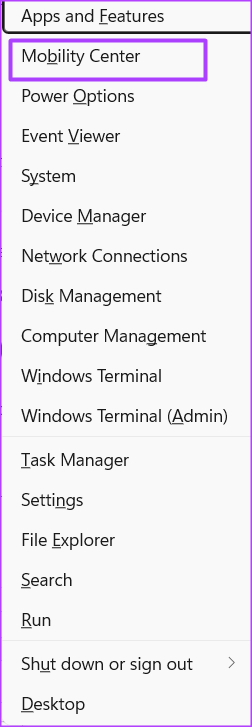 Windows Mobility Center را جستجو کنید